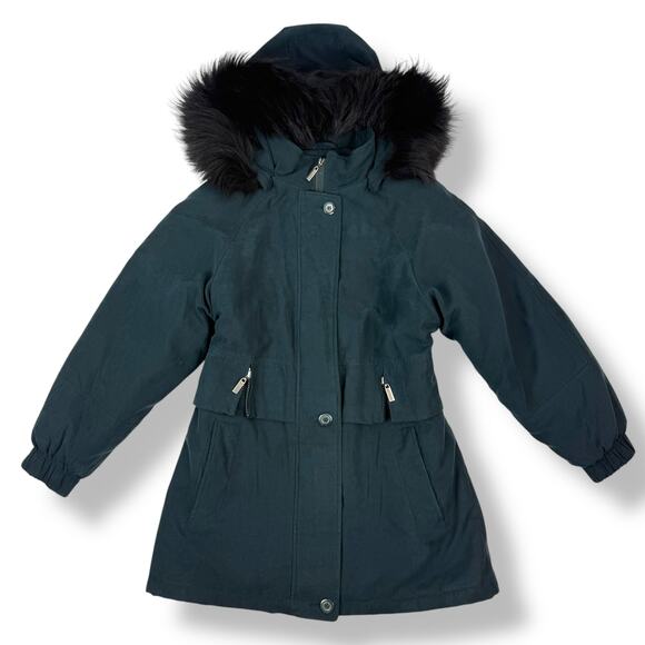 Vintage 90's deep cyan microsuede water repellant coat with fox fur trim hood - Picture 3 of 16